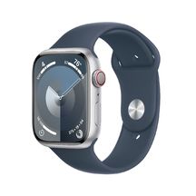 Apple Watch Series 9 GPS + Cellular 45mm Silver Aluminium Case with Storm Blue Sport Band