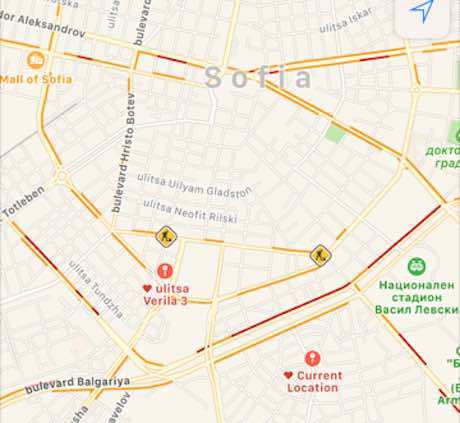 Картите на Apple вече с данни за трафика в България