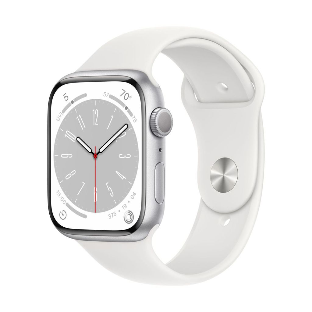 Apple Watch Series 8 45mm Silver Aluminium Case with White Sport Band 