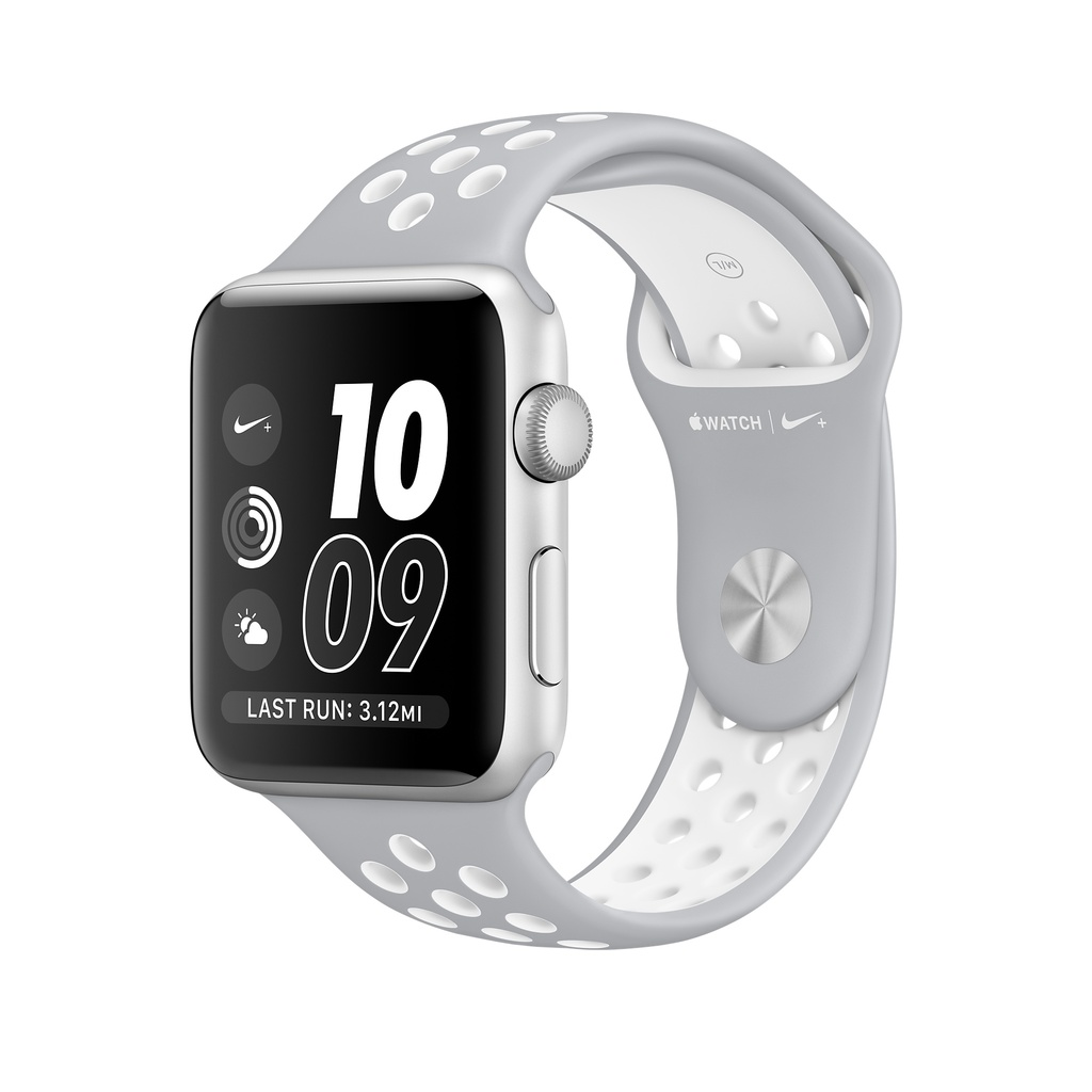 silver aluminum case with summit white nike sport loop