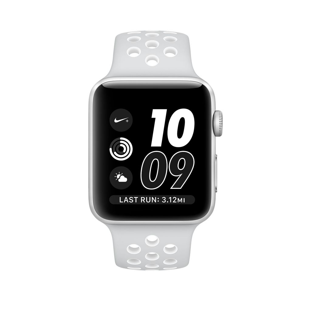 silver aluminum case with summit white nike sport loop