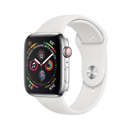 Apple Watch Stainless Steel Case with White Sport Band 40mm Series 4 GPS + Cellular