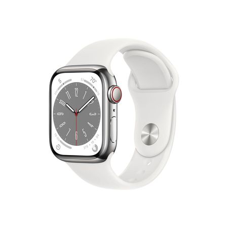 Apple Watch Series 8 GPS + Cellular 41mm Silver Stainless Steel Case with White Sport Band