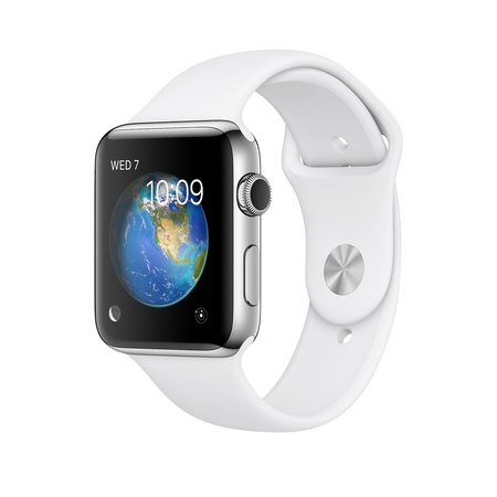 silver aluminum case with white sport band