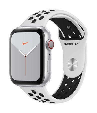 Apple Watch Nike Silver Case/Pure Platinum Black Sport Band 44mm Series 5 GPS + Cellular