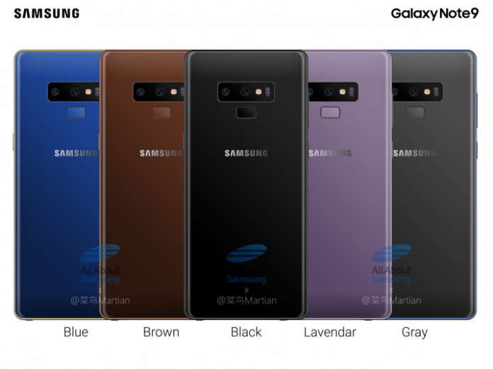 Galaxy Note 9 ще се предлага в син, кафяв, черен, светло лилав и сив цвят