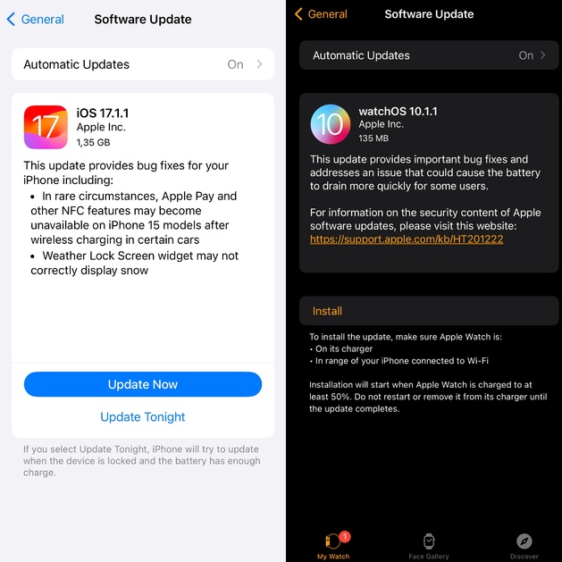 Apple пусна iOS 17.1.1, WatchOS 10.1.1, iPadOS 17.1.1, macOS 14.1.1, HomePod 17.1.1