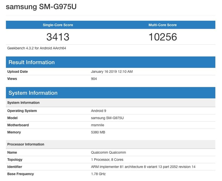 Galaxy S10 Plus на Samsung се е появил в Geekbench