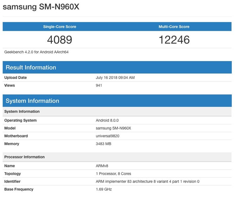 Galaxy Note 9 с Exynos 9820 се появи в Geekbench